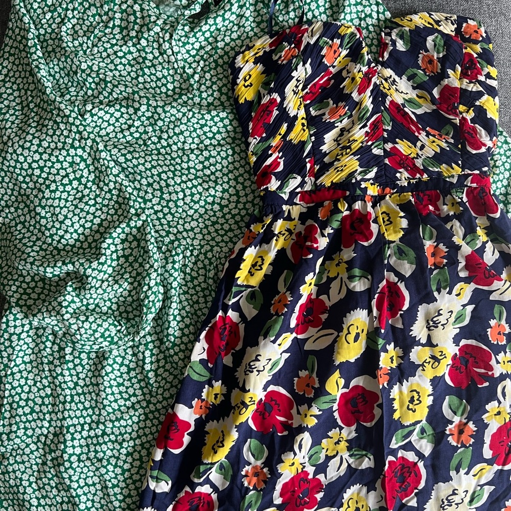 Floral Strapless Dress and Green Patterned Dress - size XS